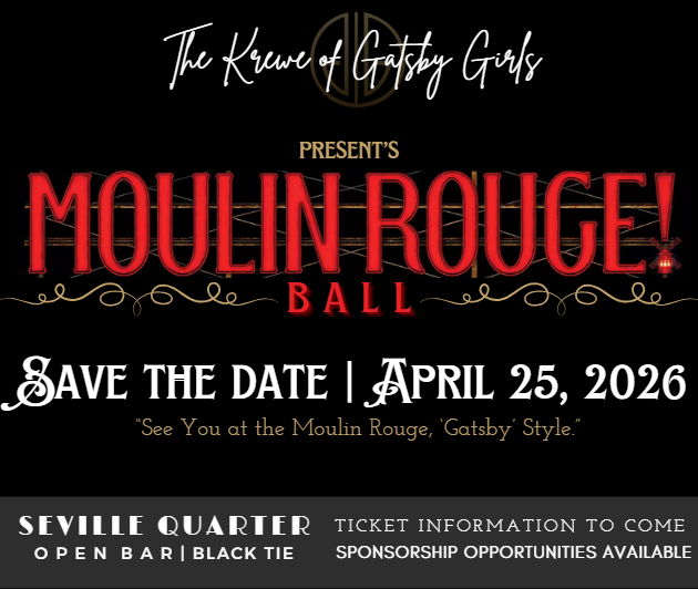 Original Moulin Rouge Ball flyer: April 25, 2026, Seville Quarter, black tie